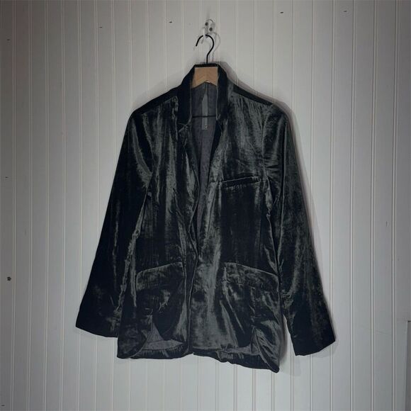 Anthropologie Green Velvet Blazer Jacket M Soft Textured Evening Layer Boho Chic - Picture 1 of 9
